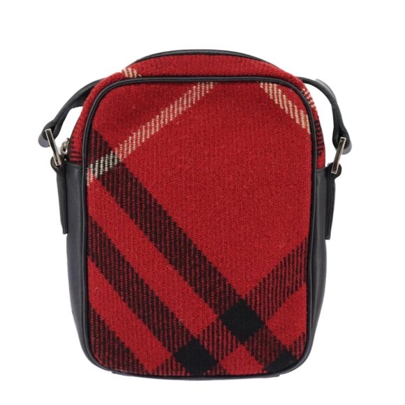 BURBERRY Nova Check Shoulder Bag Wool Red Silver - Picture 2 of 16